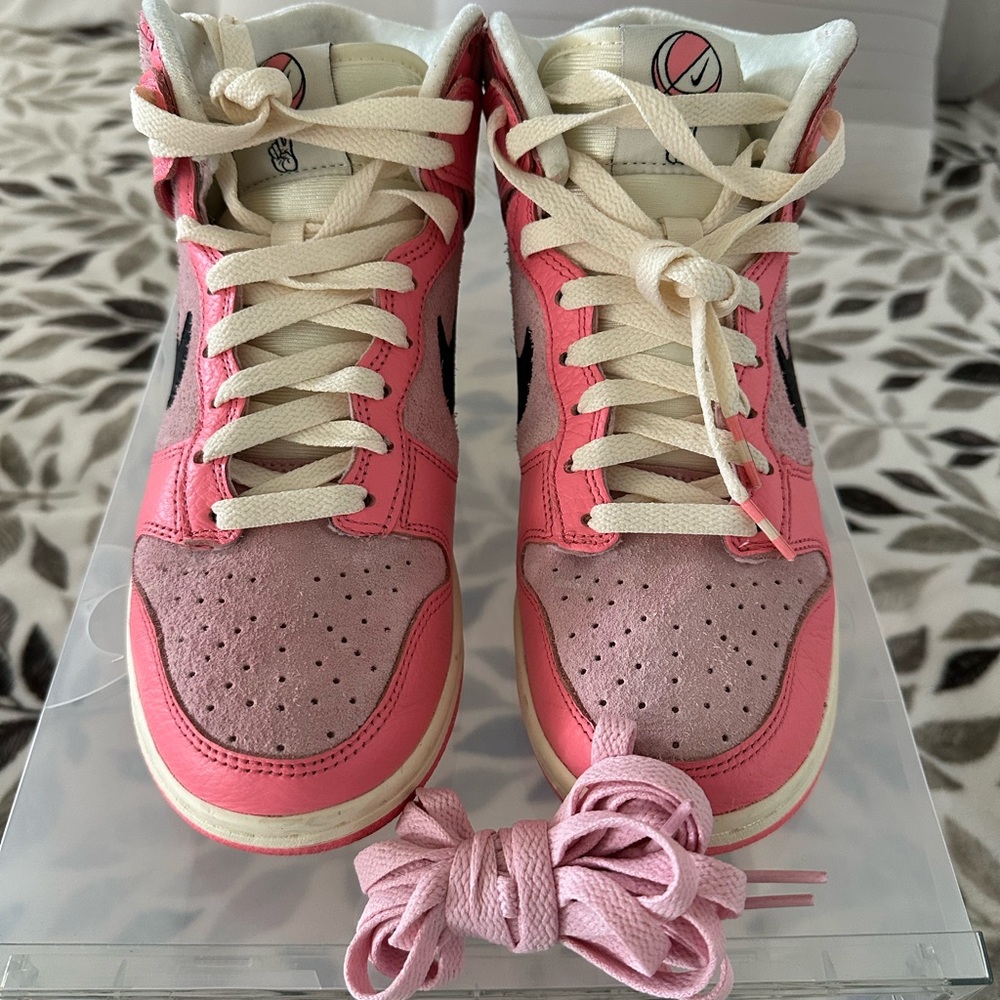 Nike Dunk High Pink Suede Hoops Pack Black Retro Womens Size 7.5